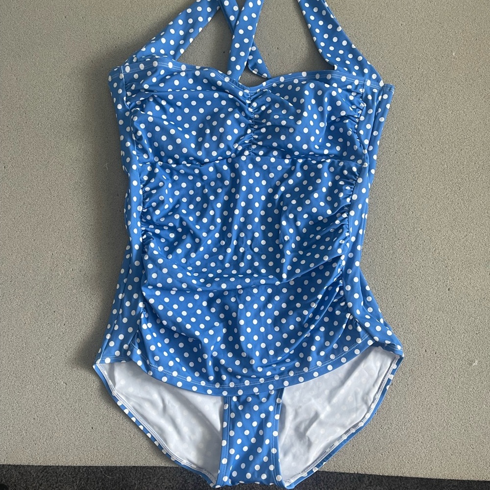 Ruby Ribbon blue polka dot bathing suit size 18